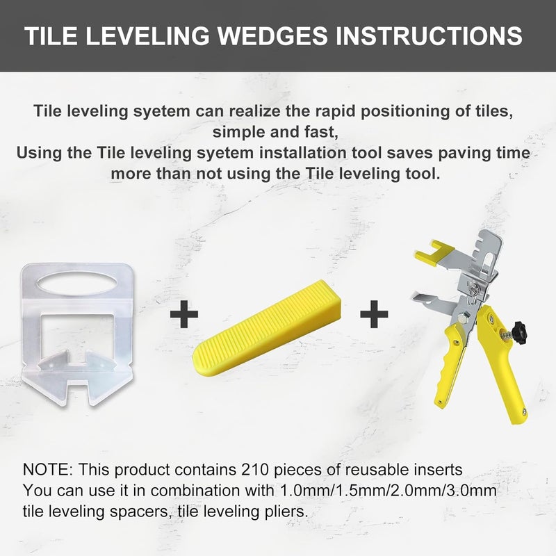 RUHOOM Tile Leveling System Wedges 210 pcs Reusable Tile Leveler Wedges for 1/8" 1/16" 1/32" Spacers and Tile Leveling Clips Tile Leveler Tools for Wall Floor Tile Stone Installation Yellow - Image 5